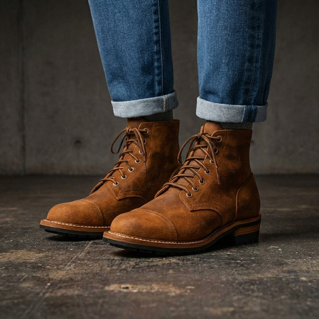 Men’s Cap-Toe Boots | Vegan Leather Lace-Up Footwear