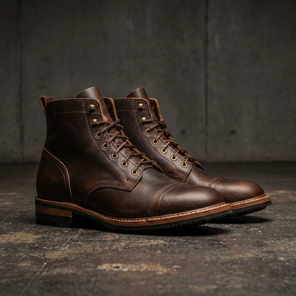 Men’s Cap-Toe Boots | Vegan Leather Lace-Up Footwear