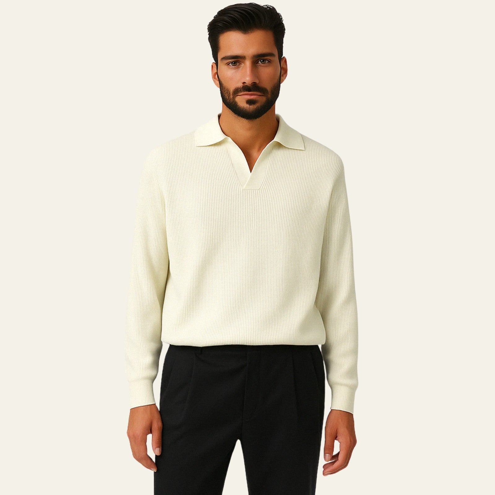 Men’s V-Neck Knit Sweater Polo | Polyester Blend