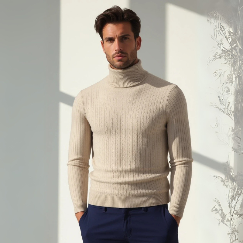 Men’s Ribbed Knit Turtleneck Sweater | Long Sleeve