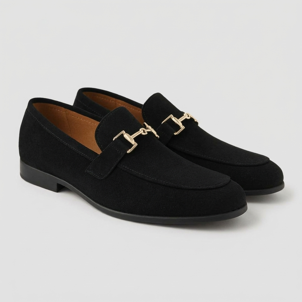 MEN’S LOAFERS | VEGAN SUEDE | BLACK | GOLD DETAIL SLIP-ON