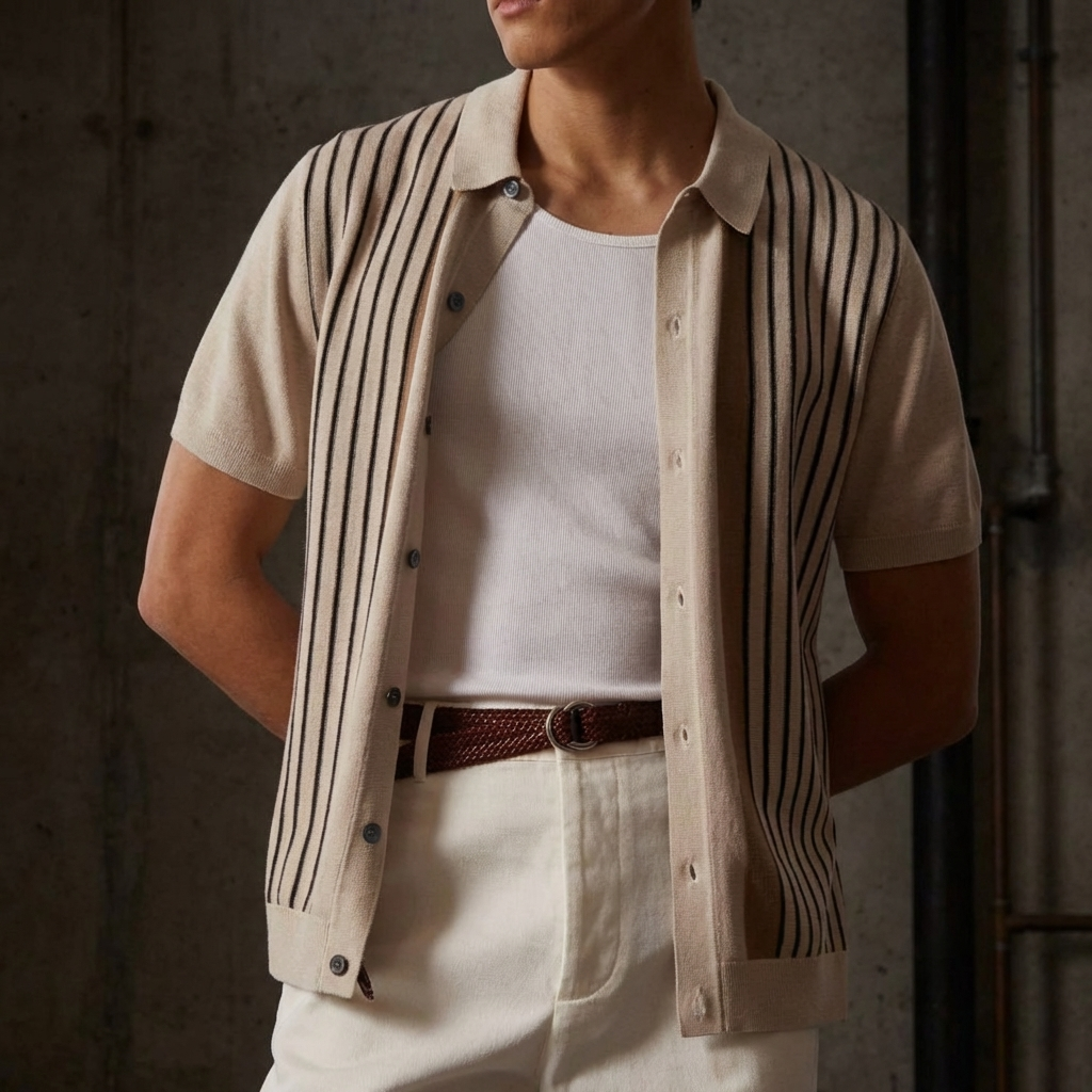 MEN’S POLO | KNIT | VERTICAL STRIPE | SHORT SLEEVE