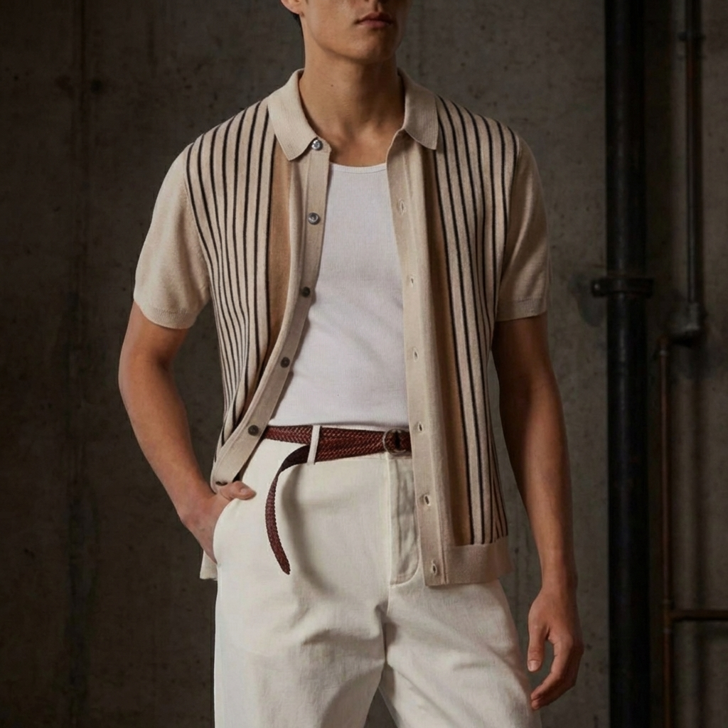 MEN’S POLO | KNIT | VERTICAL STRIPE | SHORT SLEEVE